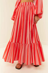 Palm Noosa Audrey Skirt Cotton Poplin Pink & Red Stripe