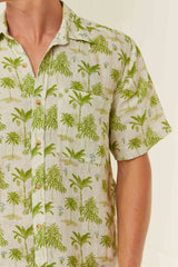 Palm Noosa Holiday Leisure Shirt Linen Green Palms