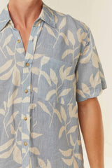 Palm Noosa Holiday Leisure Shirt Linen Eves Leaves Blue