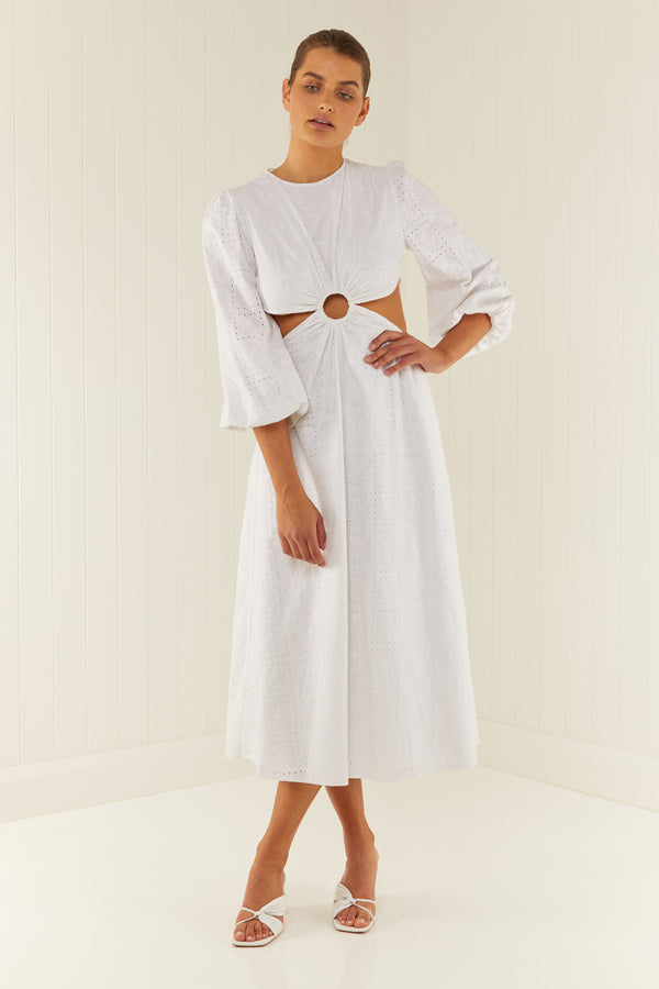 Palm Noosa Domino Dress Cotton Anglaise White