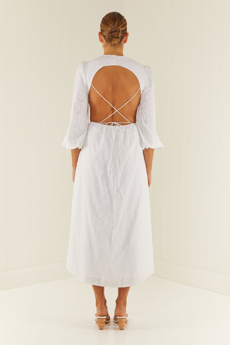 Palm Noosa Domino Dress Cotton Anglaise White
