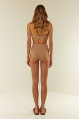 Palm Noosa High Waisted Bikini Bottom Nylon Brown